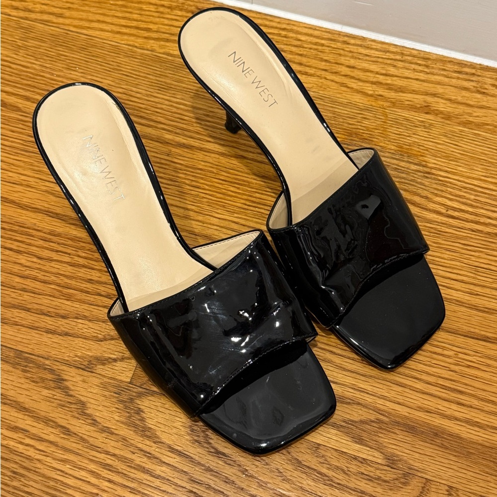 Nine West Black Patent Slide Heels